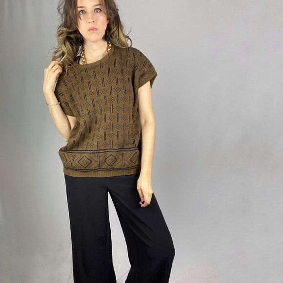 Vintage boxy knit top. Brown black - Picture 2 of 12